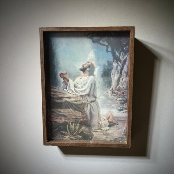Vintage Lenticular Jesus Praying 3D Motion Wall Art Gethsemane Mid Century Relig - Picture 8 of 10